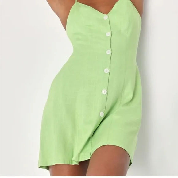 Green Linen Mini Dress w/ Pockets from Lulus. Size Small. - Picture 1 of 5